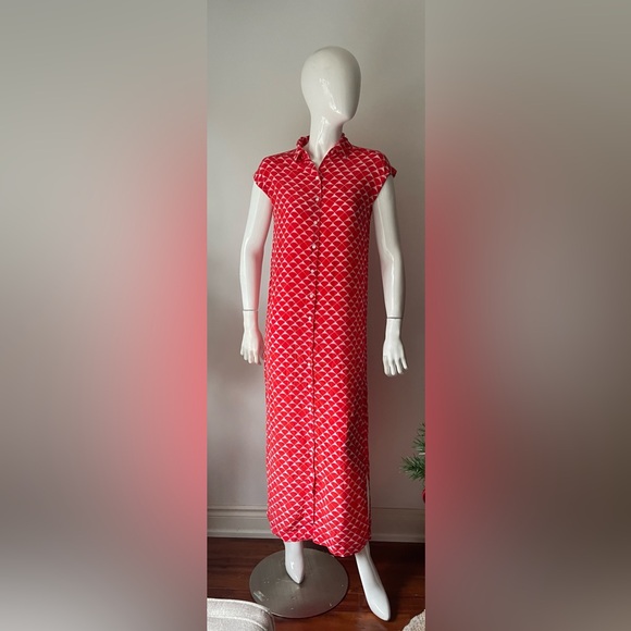 Club Monaco Silk Sleeveless Shirt Dress Red - Picture 3 of 8